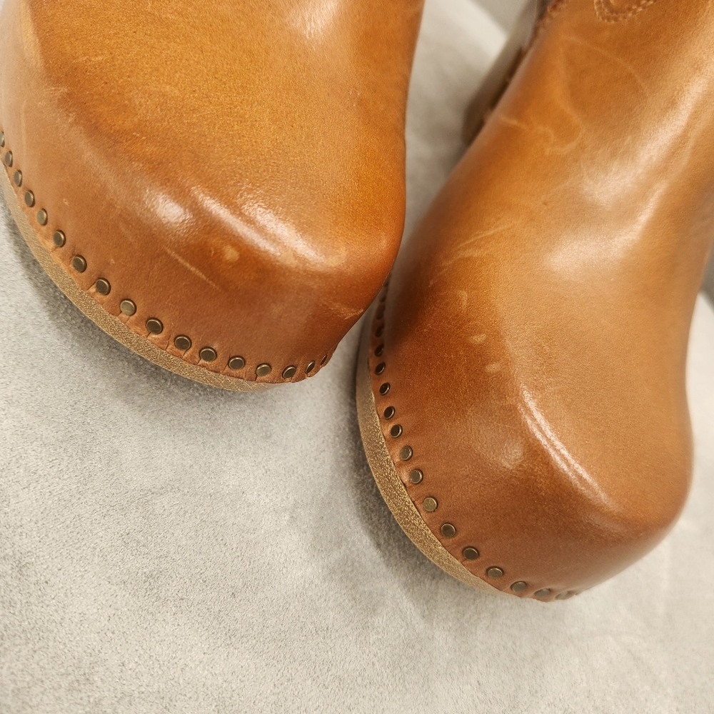 Dansko Ankle Boots 10 Tan Leather Shayna Clogs Scandinavian Boho Chunky New $190 - Picture 7 of 16